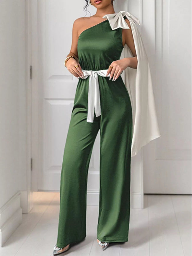 One - Shoulder Bowknot Wide Leg Jumpsuit - Your Second Look