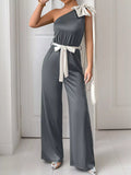 One - Shoulder Bowknot Wide Leg Jumpsuit - Your Second Look