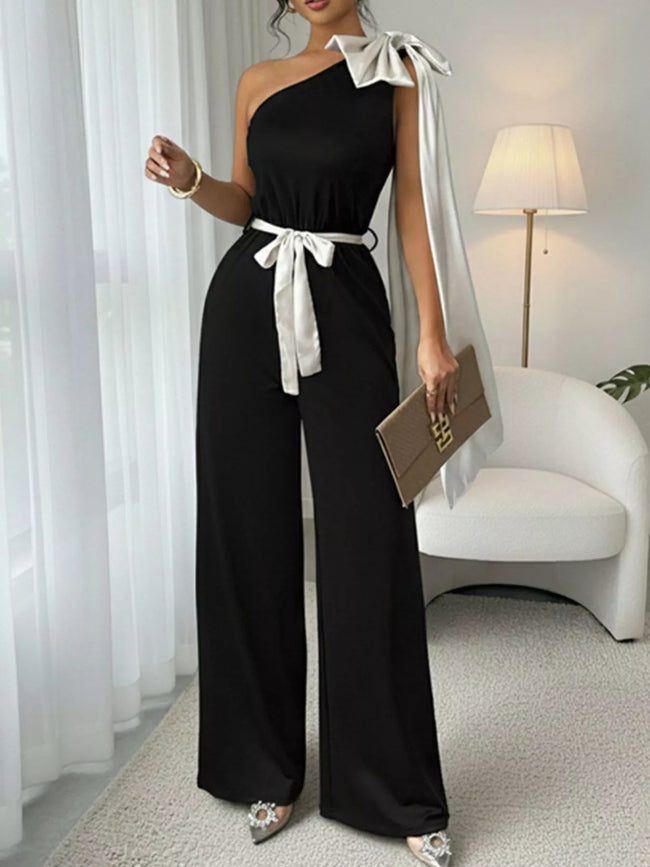 One - Shoulder Bowknot Wide Leg Jumpsuit - Your Second Look