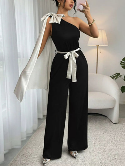 One - Shoulder Bowknot Wide Leg Jumpsuit - Your Second Look