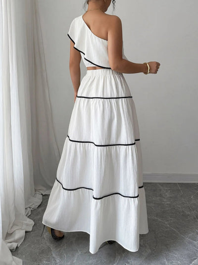 One - Shoulder Ruffle Top and Skirt Two - Piece Set - Your Second Look