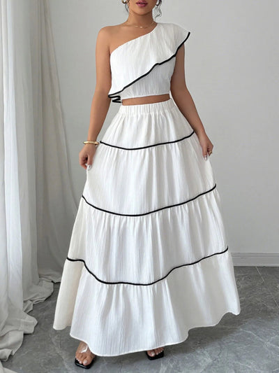 One - Shoulder Ruffle Top and Skirt Two - Piece Set - Your Second Look