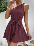 One - Shoulder Tie Waist Romper - Your Second Look
