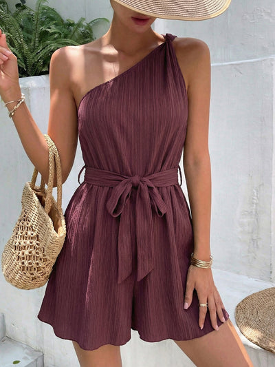 One - Shoulder Tie Waist Romper - Your Second Look
