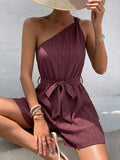 One - Shoulder Tie Waist Romper - Your Second Look