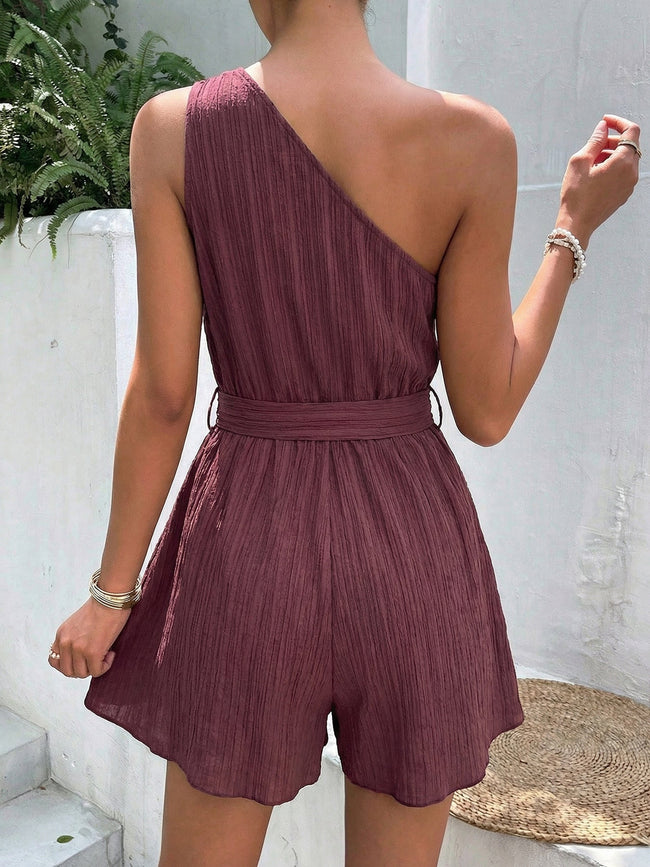 One - Shoulder Tie Waist Romper - Your Second Look