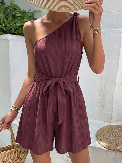 One - Shoulder Tie Waist Romper - Your Second Look