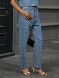 Pearl Detail Straight Jeans with Pockets - Your Second Look