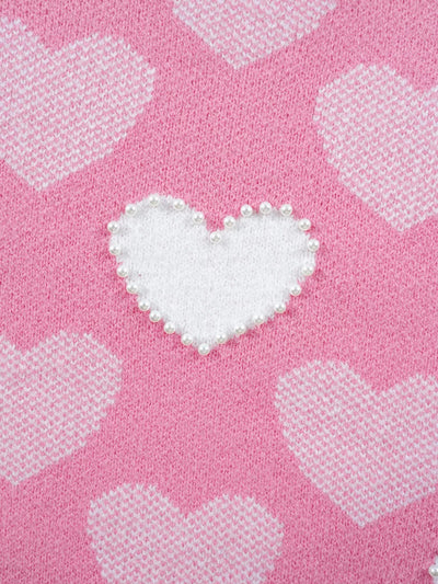 Pearled Heart Print Valentines Crew Neck Sweater - Your Second Look