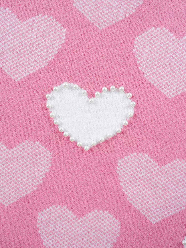 Pearled Heart Print Valentines Crew Neck Sweater - Your Second Look