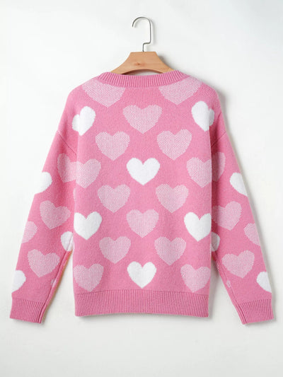 Pearled Heart Print Valentines Crew Neck Sweater - Your Second Look