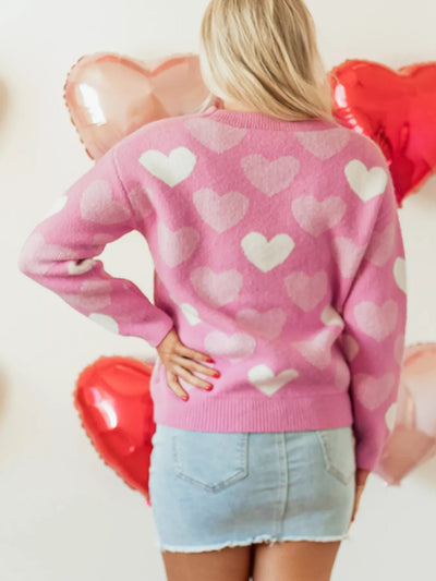Pearled Heart Print Valentines Crew Neck Sweater - Your Second Look