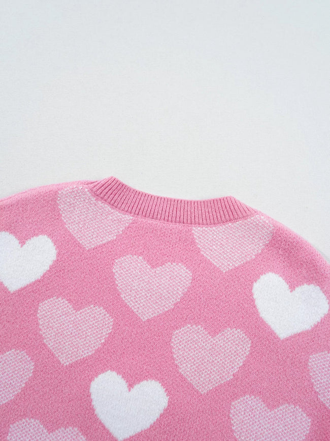 Pearled Heart Print Valentines Crew Neck Sweater - Your Second Look