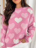 Pearled Heart Print Valentines Crew Neck Sweater - Your Second Look