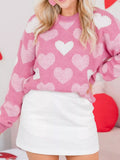 Pearled Heart Print Valentines Crew Neck Sweater - Your Second Look
