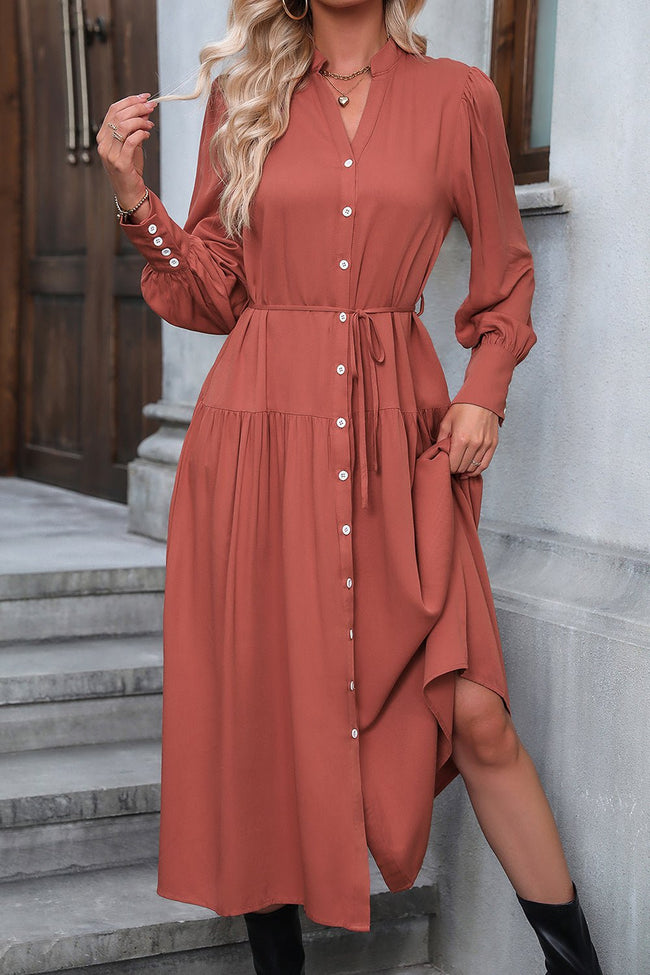 Perfee Button Down Notched Neck Dress - Your Second Look