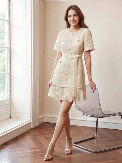 Pleated Hem Round Neck Dress - Your Second Look