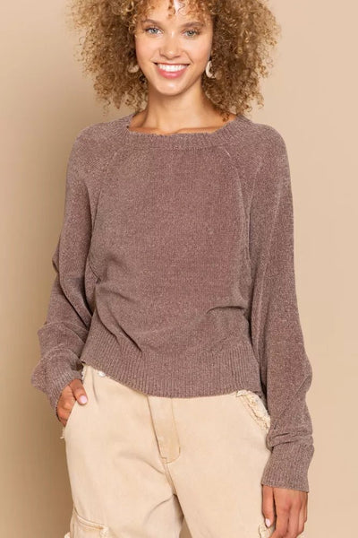 POL Round Neck Backless Sweater with Ribbed Edge - Your Second Look