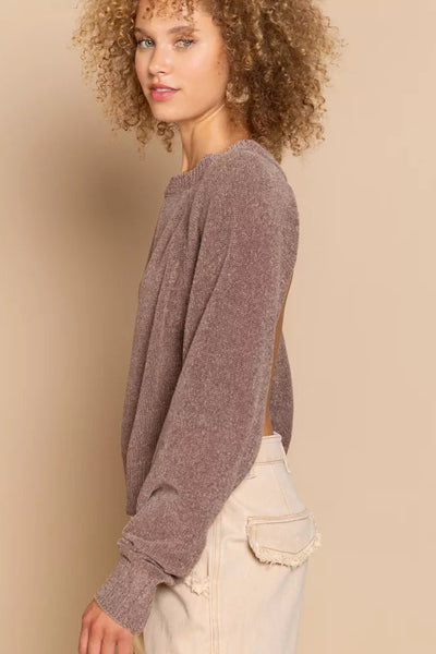 POL Round Neck Backless Sweater with Ribbed Edge - Your Second Look