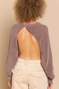 POL Round Neck Backless Sweater with Ribbed Edge - Your Second Look