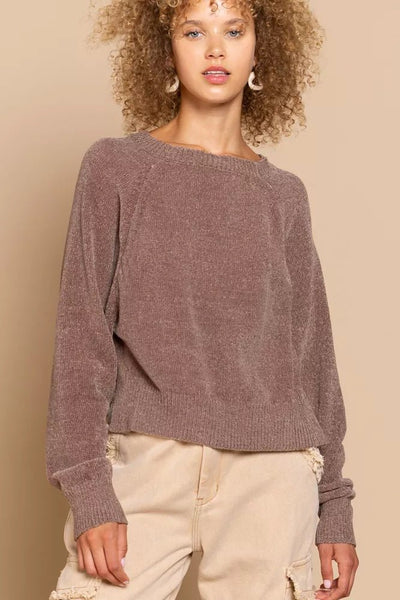POL Round Neck Backless Sweater with Ribbed Edge - Your Second Look