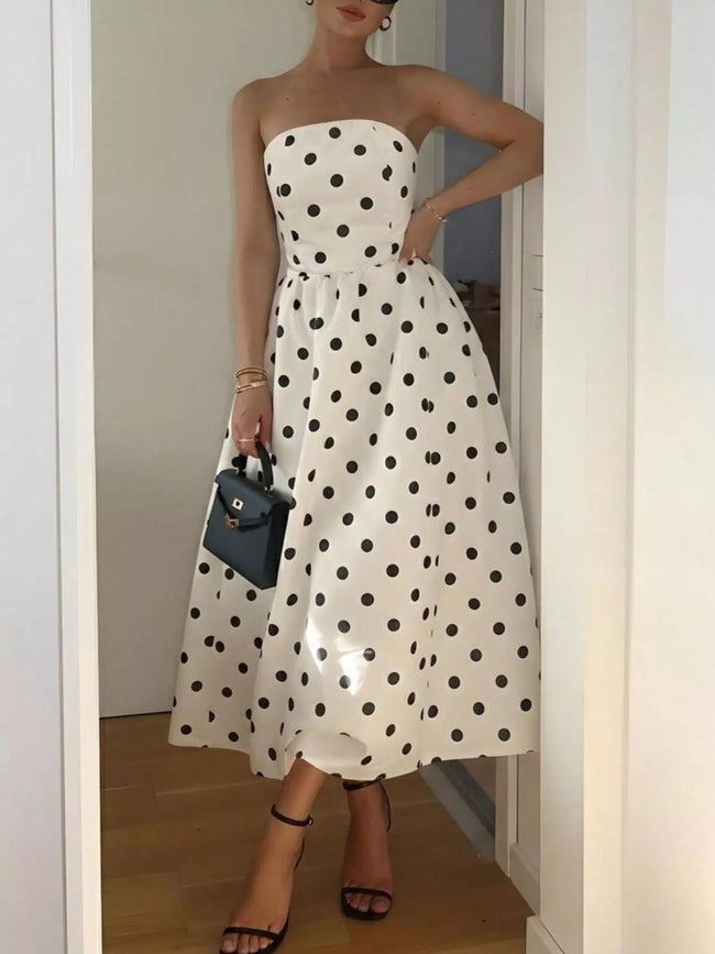 Polka Dot Strapless Midi Dress - Your Second Look