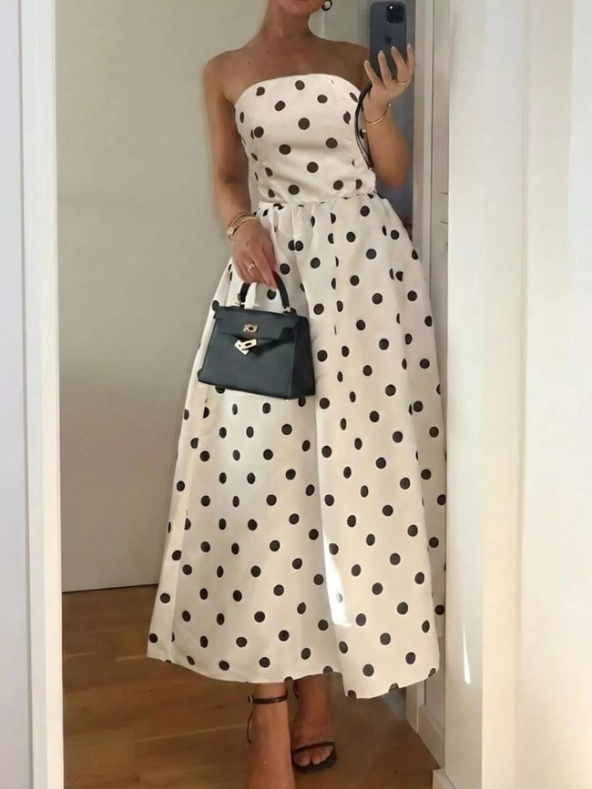 Polka Dot Strapless Midi Dress - Your Second Look