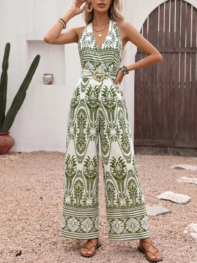 Printed Halter Neck Wide Leg Jumpsuit - Your Second Look