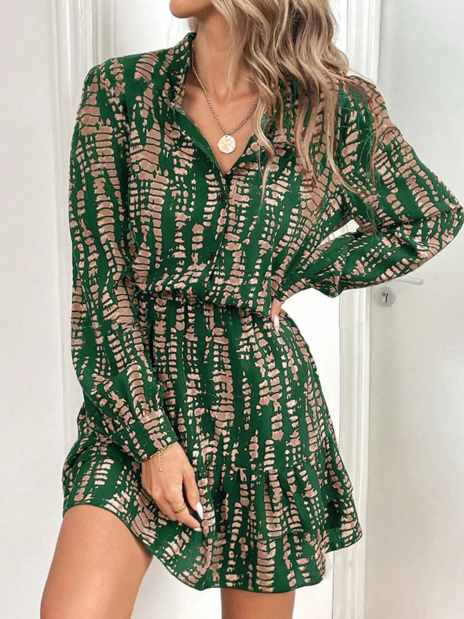 Printed Long Sleeve Mini Dress - Your Second Look