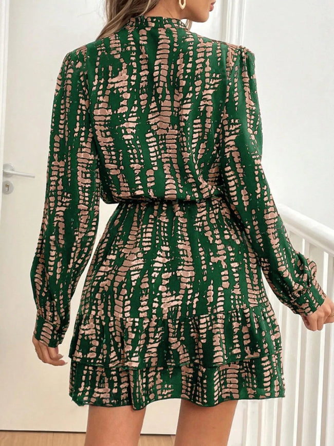 Printed Long Sleeve Mini Dress - Your Second Look