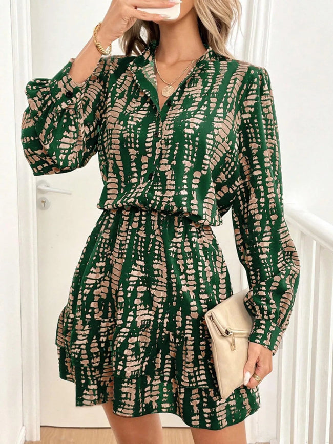 Printed Long Sleeve Mini Dress - Your Second Look