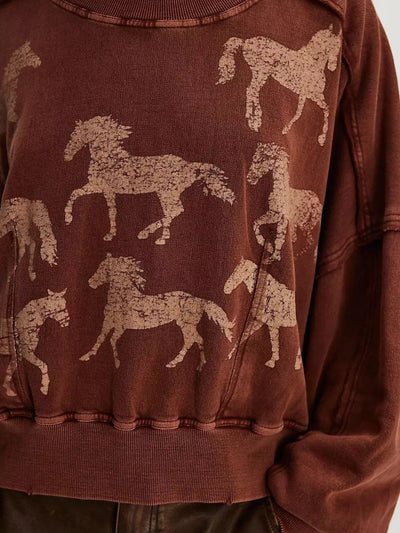 Printed Round Neck Dropped Shoulder Sweatshirt - Your Second Look