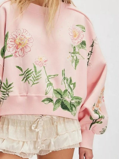 Printed Round Neck Dropped Shoulder Sweatshirt - Your Second Look