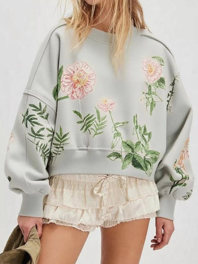 Printed Round Neck Dropped Shoulder Sweatshirt - Your Second Look