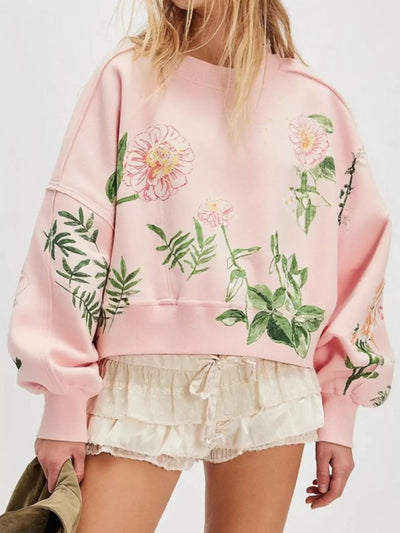 Printed Round Neck Dropped Shoulder Sweatshirt - Your Second Look