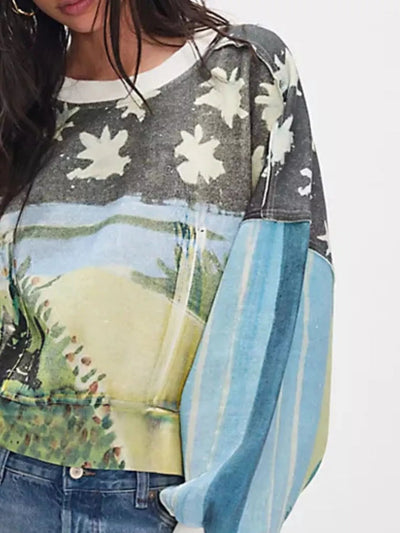 Printed Round Neck Dropped Shoulder Sweatshirt - Your Second Look