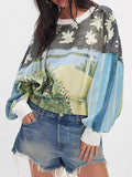 Printed Round Neck Dropped Shoulder Sweatshirt - Your Second Look