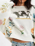 Printed Round Neck Dropped Shoulder Sweatshirt - Your Second Look