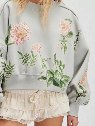 Printed Round Neck Dropped Shoulder Sweatshirt - Your Second Look