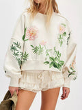Printed Round Neck Dropped Shoulder Sweatshirt - Your Second Look