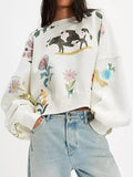 Printed Round Neck Dropped Shoulder Sweatshirt - Your Second Look