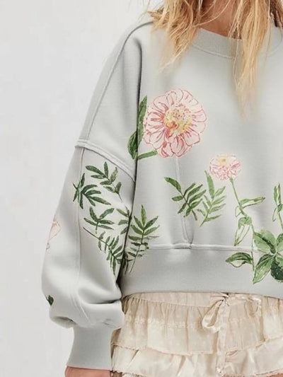 Printed Round Neck Dropped Shoulder Sweatshirt - Your Second Look