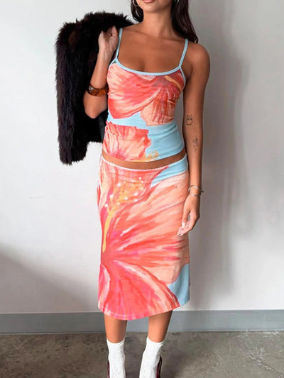 Printed Scoop Neck Cami and Skirt Set - Your Second Look