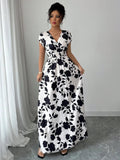Printed Surplice Cap Sleeve Maxi Dress - Your Second Look