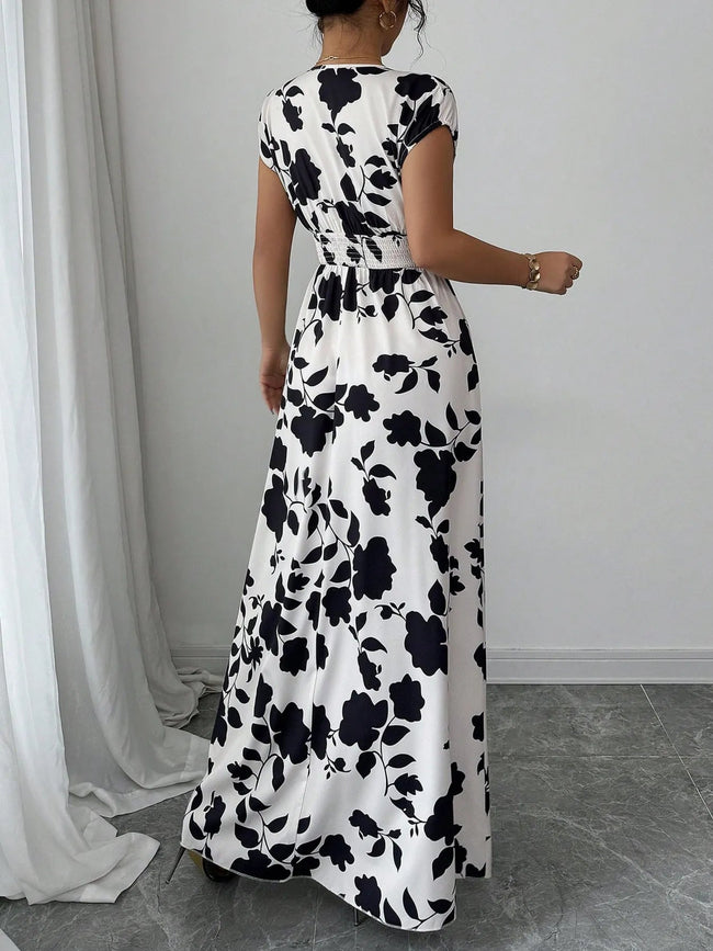 Printed Surplice Cap Sleeve Maxi Dress - Your Second Look