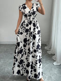 Printed Surplice Cap Sleeve Maxi Dress - Your Second Look