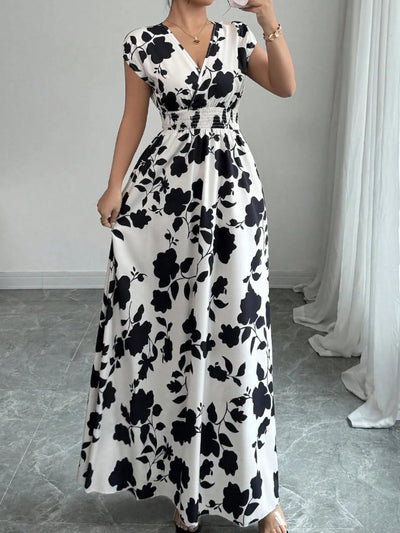 Printed Surplice Cap Sleeve Maxi Dress - Your Second Look