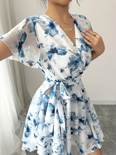 Printed Surplice Layered Mini Dress - Your Second Look