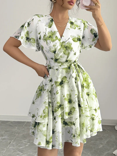 Printed Surplice Layered Mini Dress - Your Second Look