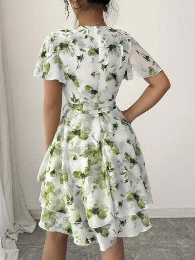 Printed Surplice Layered Mini Dress - Your Second Look